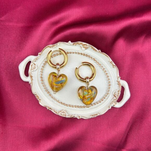 “Sunset Reflection” Glass Heart Hoop Earrings - Picture 3 of 9